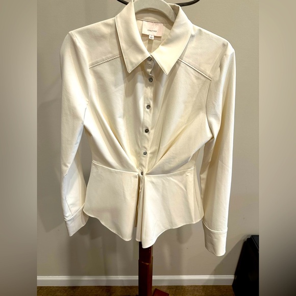 cinq a sept Tops - Cinq a sept collared black mother of pearl button down blouse with cinched waist